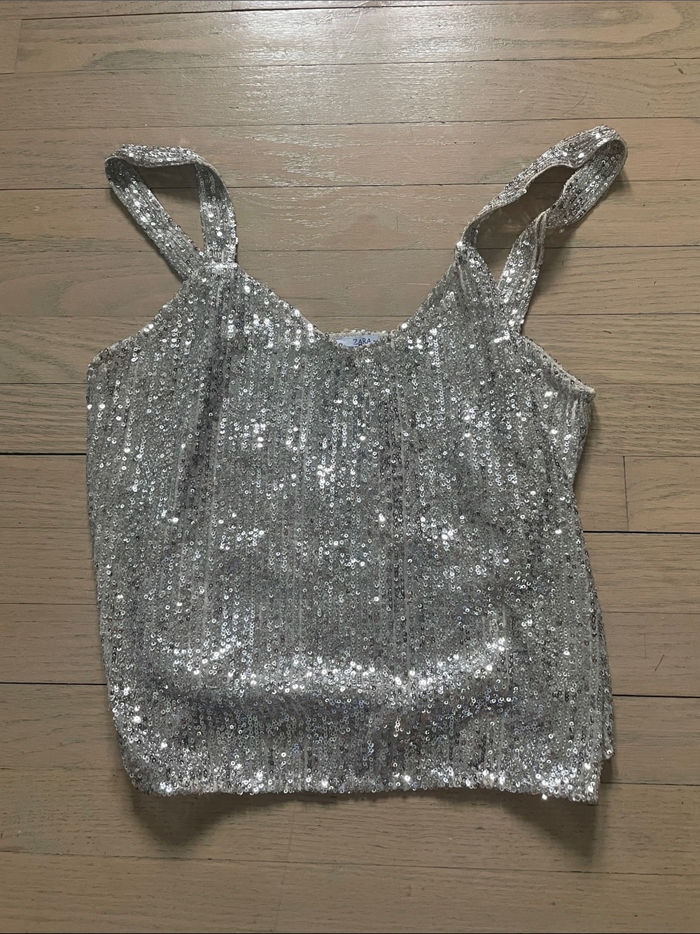 Zara Silver Sequin Cami Tank Top